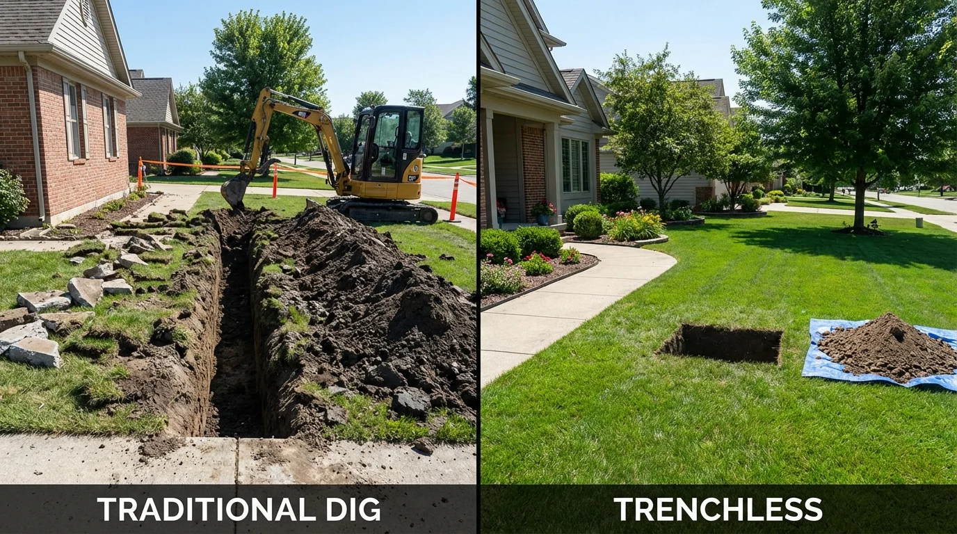 Trenchless sewer repair with minimal yard damage versus traditional excavation in Tyrone, GA